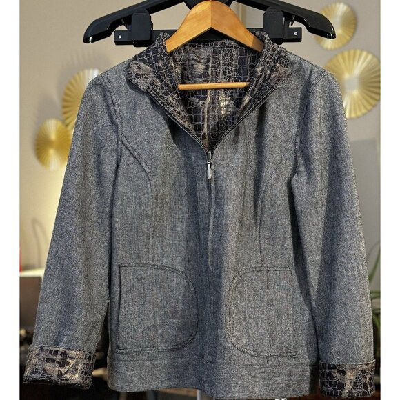 Chico's Womens Sz 1 Convertible Animal Print‎ And Gray Full Zip Up Jacket - Picture 6 of 7